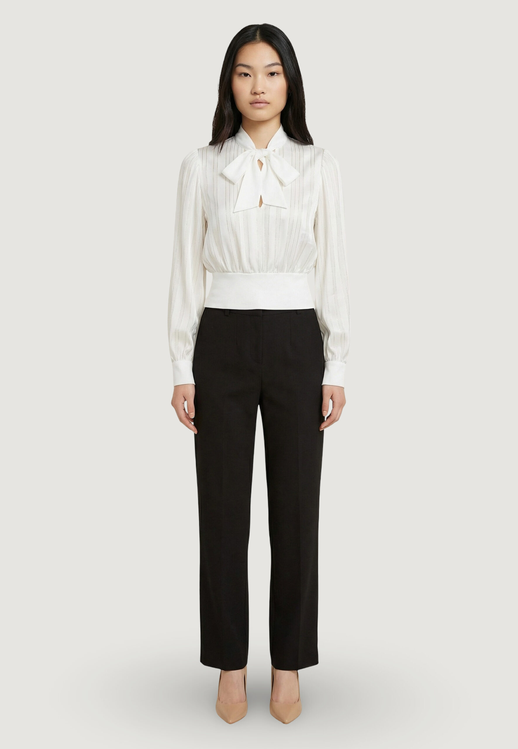 Bluse manica lunga Artigli righe con trasparenze Panna - Foto 2