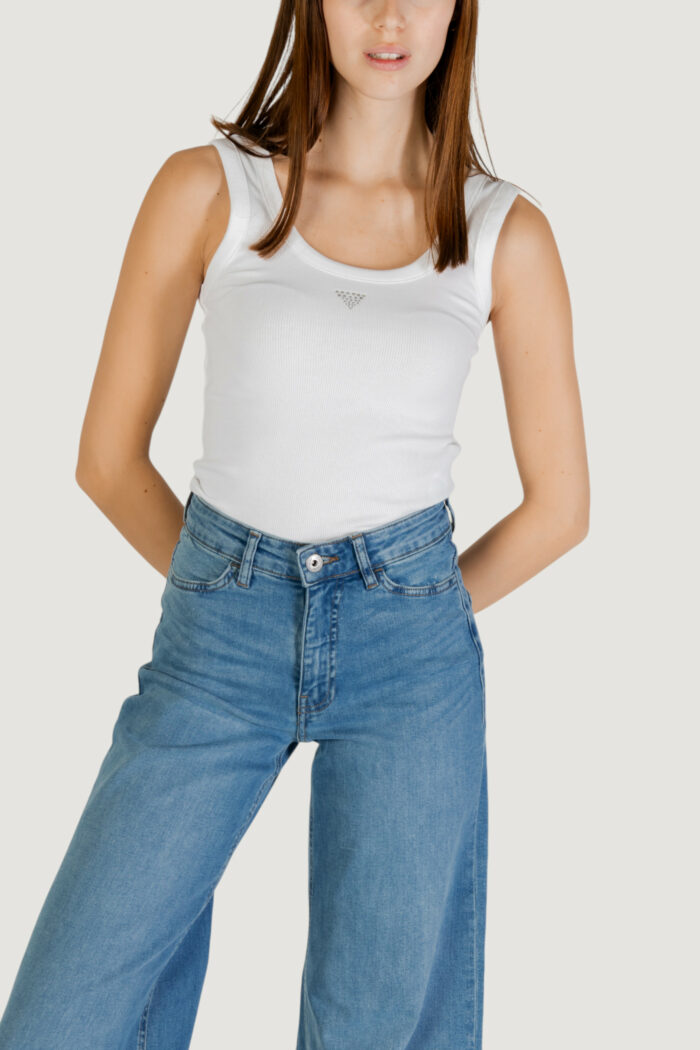 Canotta Guess sl triangle bling rib tank Bianco