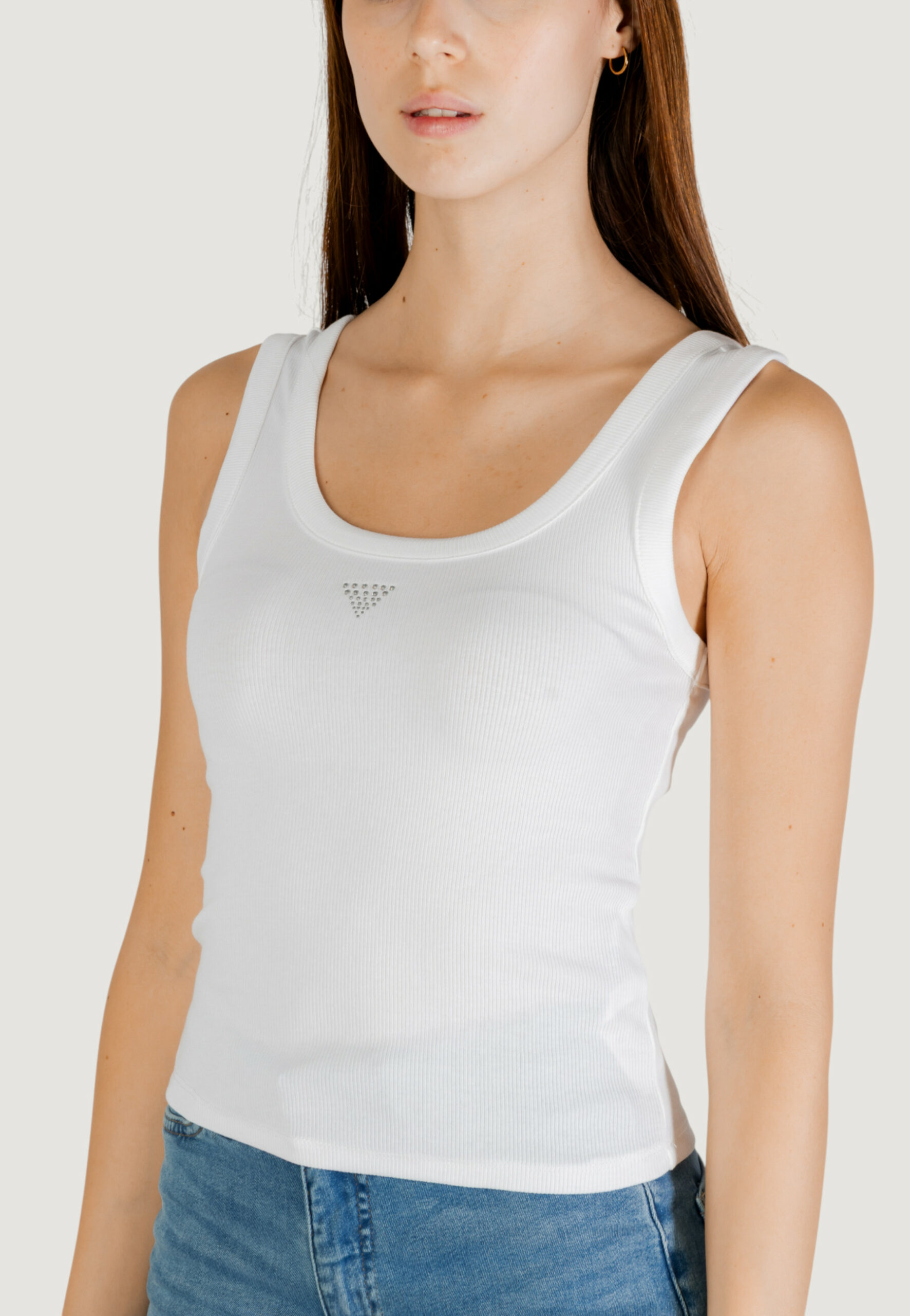 Canotta Guess sl triangle bling rib tank Bianco - Foto 2