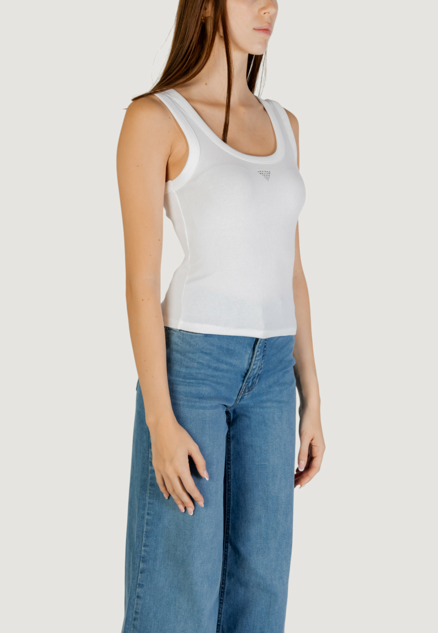 Canotta Guess sl triangle bling rib tank Bianco - Foto 4