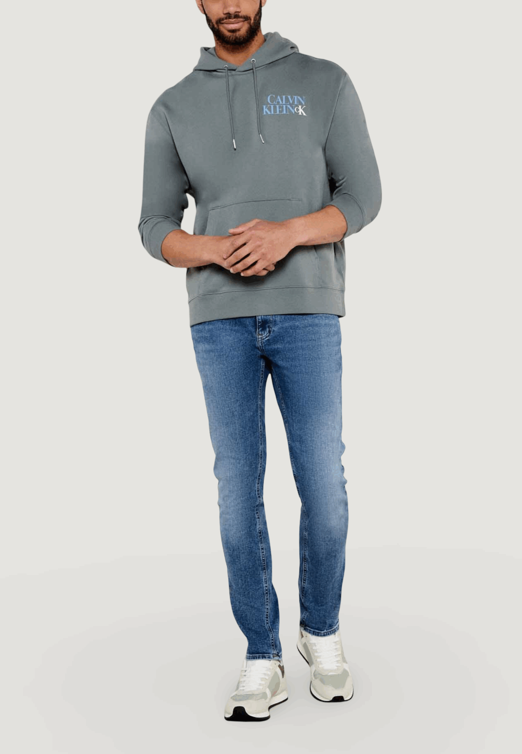 Felpa con cappuccio Calvin Klein Jeans ls eu 350terry calvi Grigio - Foto 4