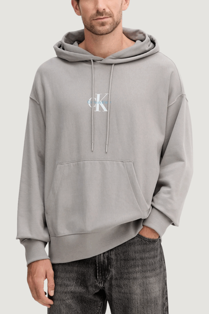 Felpa con cappuccio Calvin Klein Jeans premium terry micro Grigio