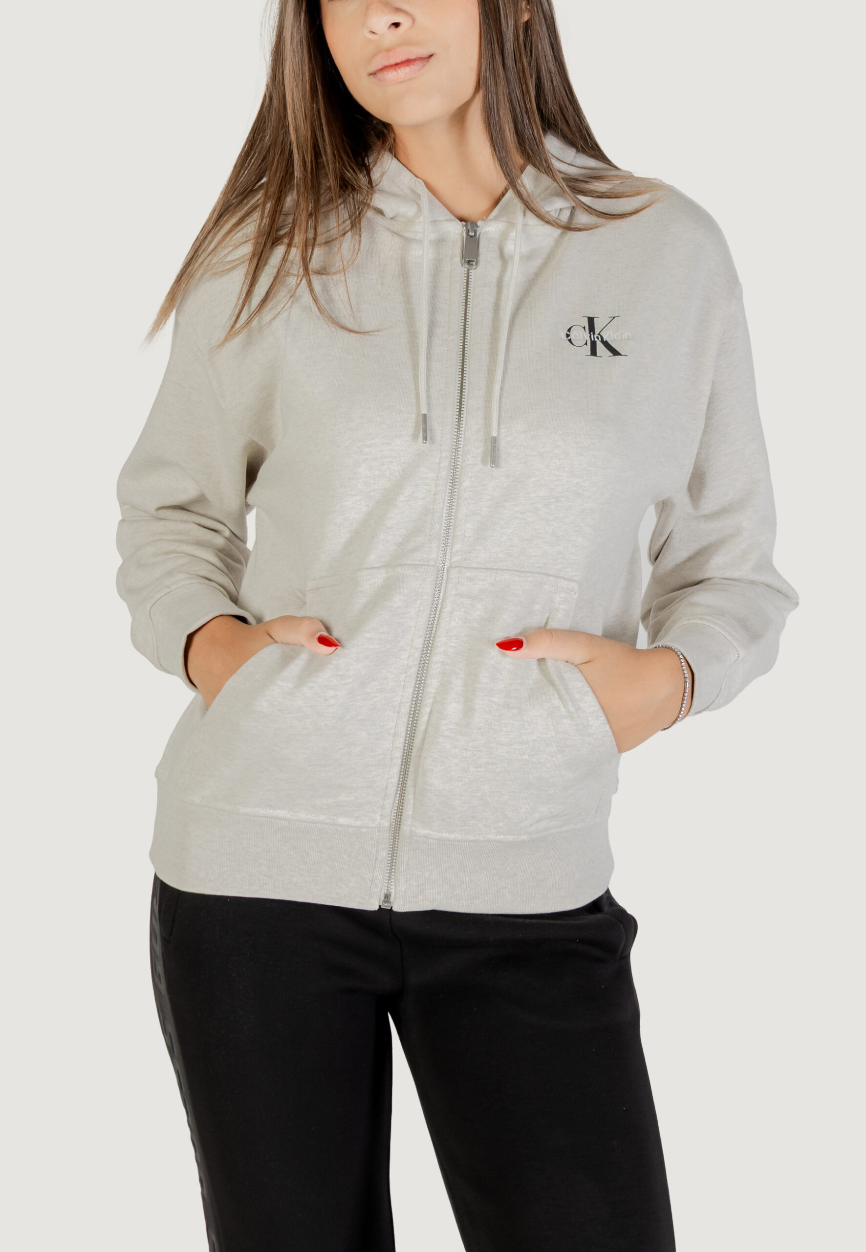 Felpa con cappuccio Calvin Klein Jeans monologo french terr Grigio Chiaro - Foto 1