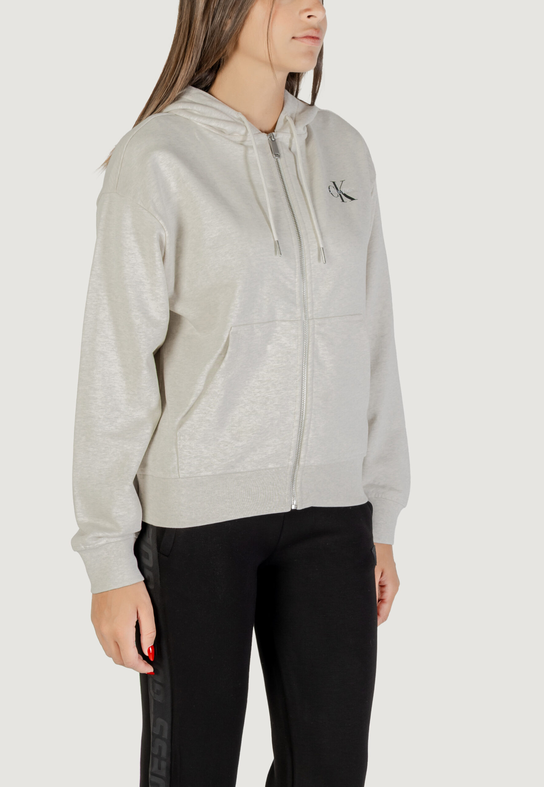 Felpa con cappuccio Calvin Klein Jeans monologo french terr Grigio Chiaro - Foto 3