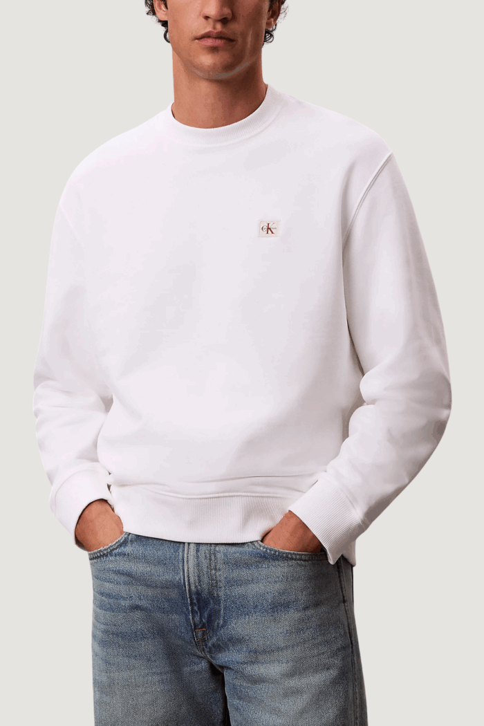 Felpa senza cappuccio Calvin Klein Jeans ls eu badge 350terry Bianco