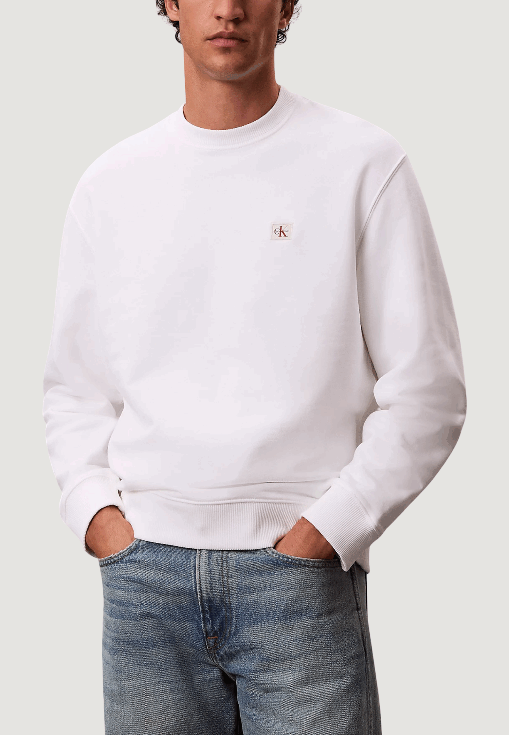 Felpa senza cappuccio Calvin Klein Jeans ls eu badge 350terry Bianco - Foto 1