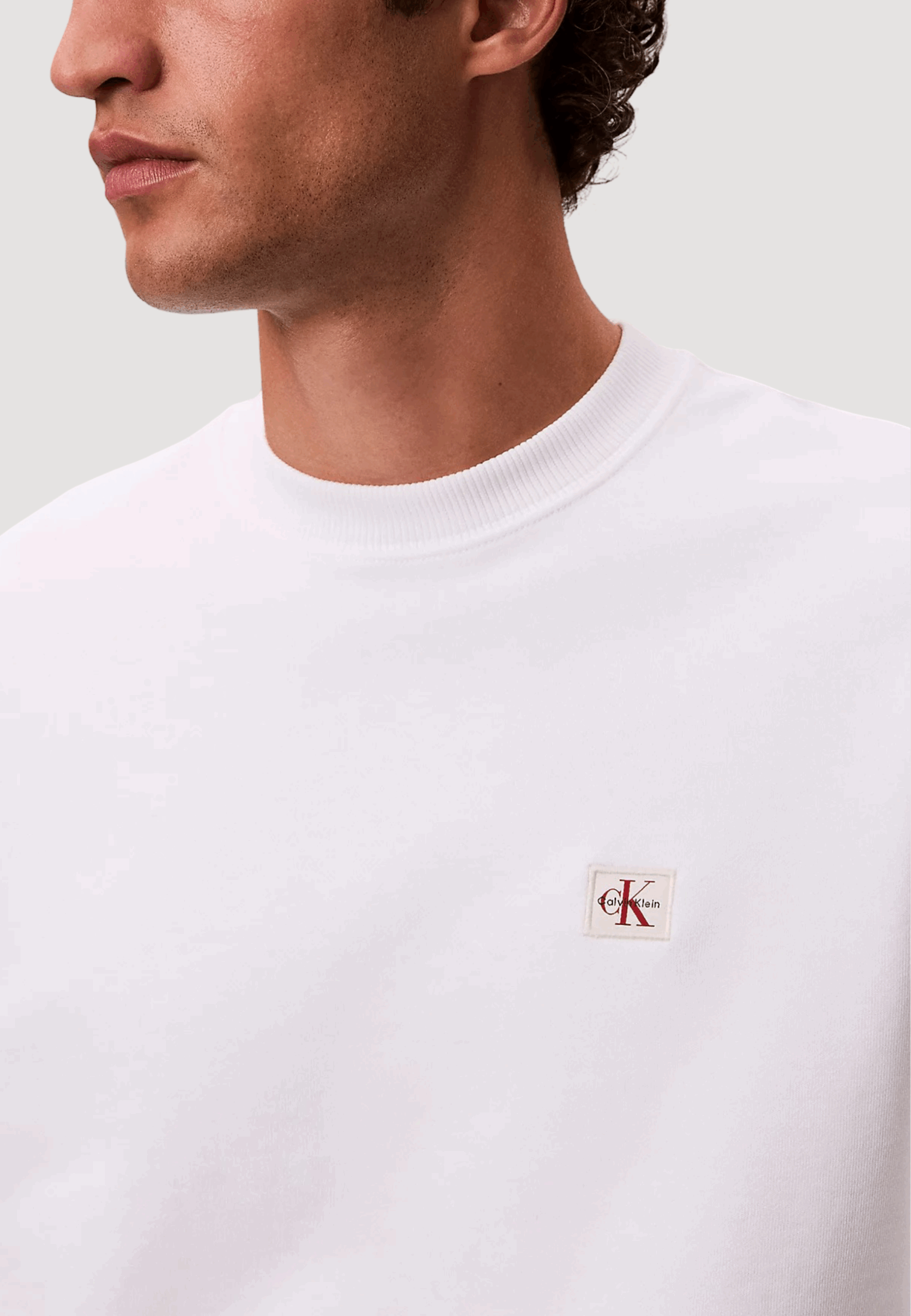 Felpa senza cappuccio Calvin Klein Jeans ls eu badge 350terry Bianco - Foto 3