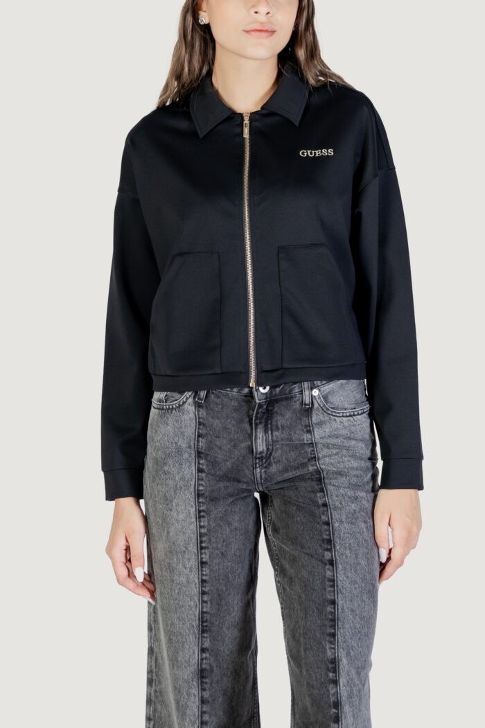 Felpa senza cappuccio Guess Active carla crop zip jacket Nero