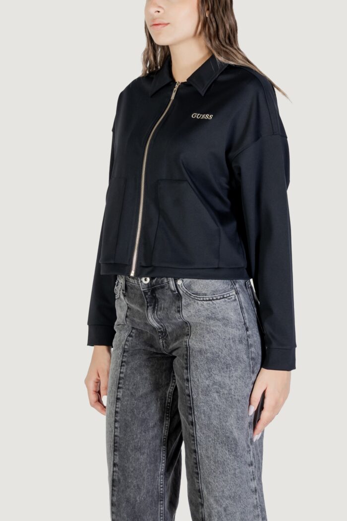 Felpa senza cappuccio Guess Active carla crop zip jacket Nero