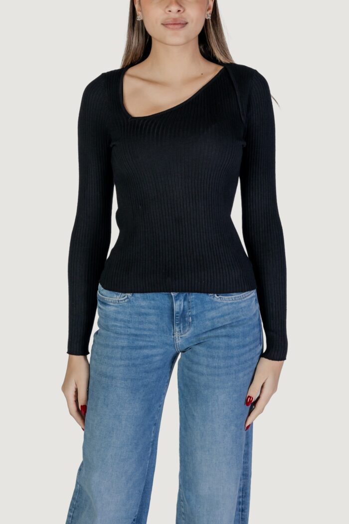 Maglia Vila Clothes vinelly l/s neck detail knit top/pb Nero