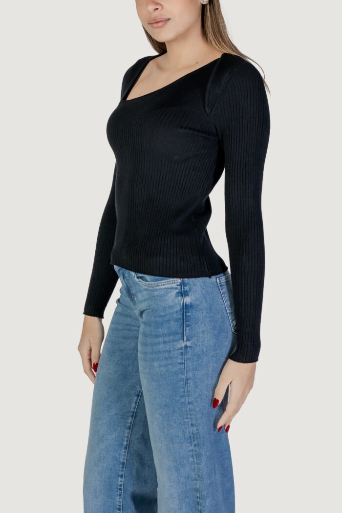 Maglia Vila Clothes vinelly l/s neck detail knit top/pb Nero